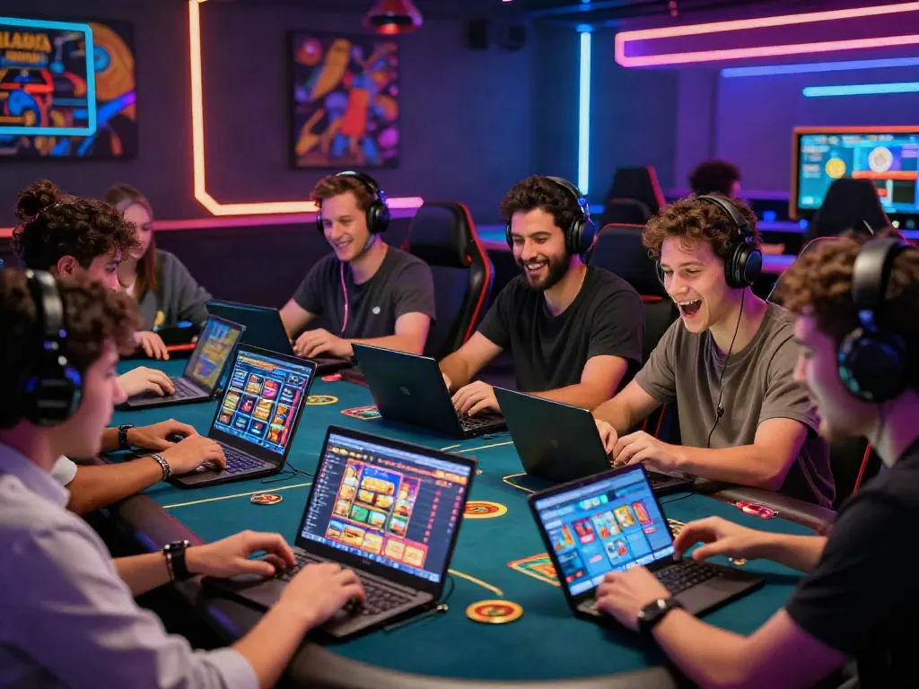 Engaged players exploring non GamStop casinos in a vibrant gaming atmosphere.