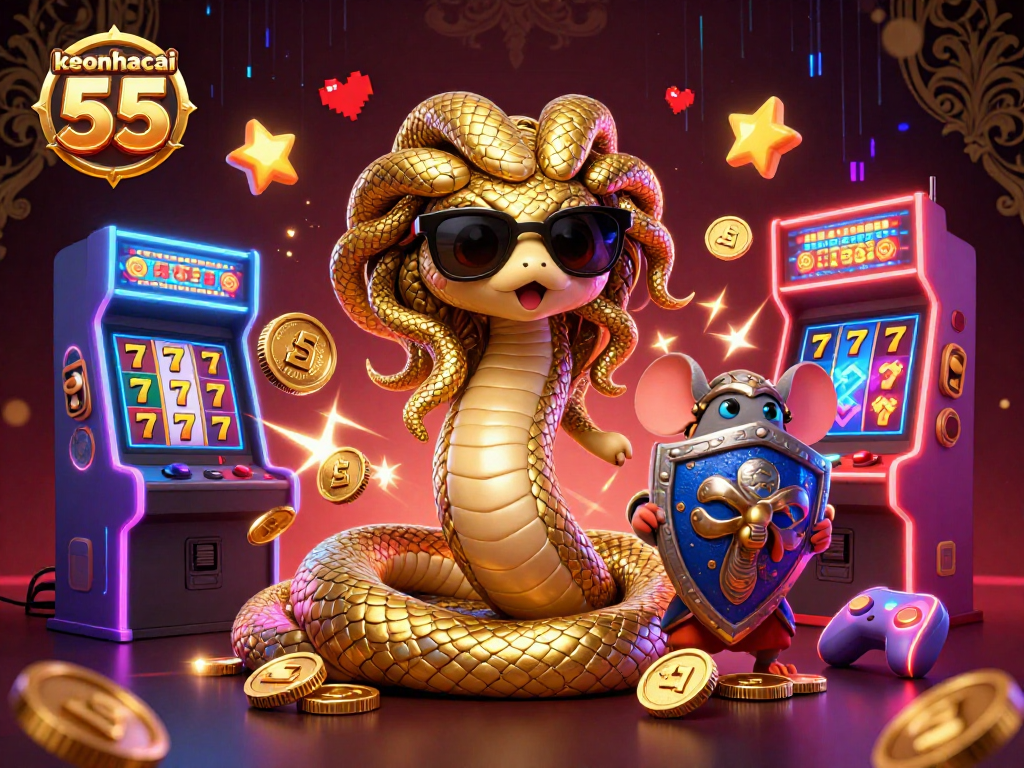 Engage with keonhacai 55 and enjoy exciting slot adventures in a captivating 3D casino illustration.
