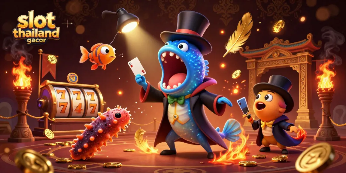 Spin the reels with slot thailand gacor, featuring aquatic characters performing magic tricks in a vibrant casino scene.