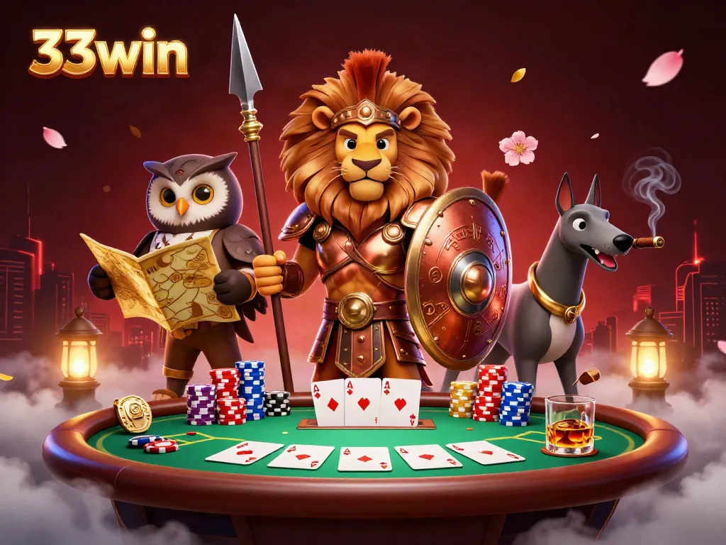 Engage with the thrilling 33win gaming universe, featuring unique characters in a dynamic casino setting.