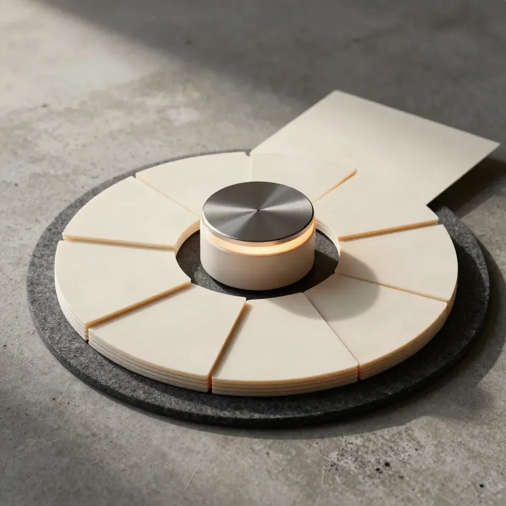 Overhead moderation kit with round deck, timer block, and four markers in a ring
