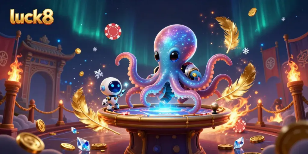 Experience thrilling gaming at luck8 with vibrant casino elements and alien characters.