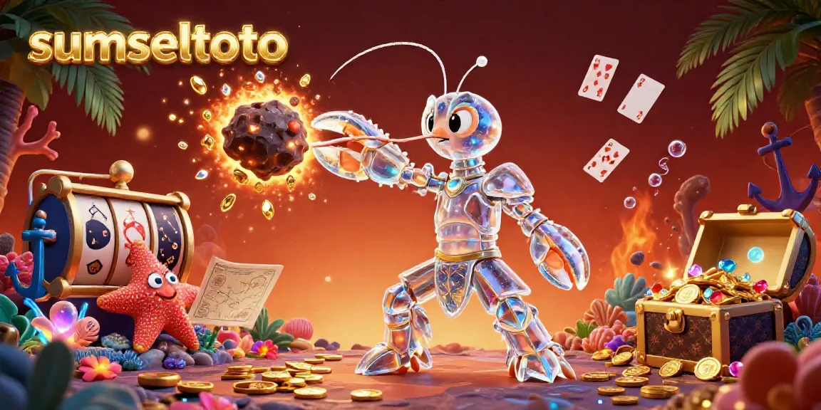 This vibrant 3D illustration showcases sumseltoto's exciting world, blending cosmic and casino elements with the galactic mantis shrimp as a dynamic centerpiece.