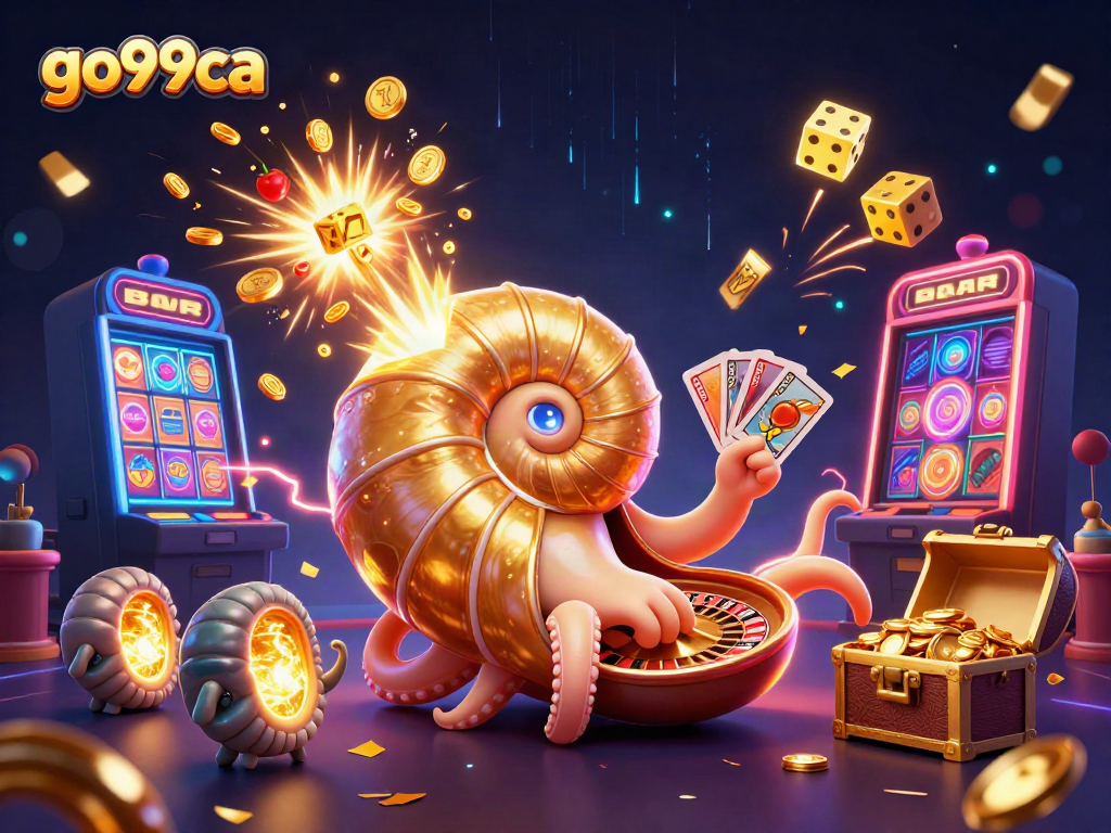 Experience exciting gaming action at go99ca with a vibrant illustration showcasing a giant nautilus roulette wheel.