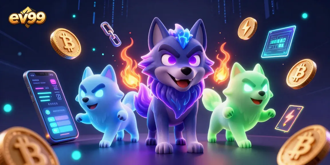 Engage in casino excitement with ev99 as glowing wolf companions and crypto elements create a thrill.