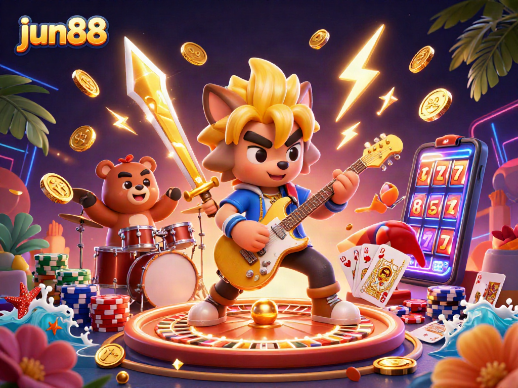 Experience the thrill of jun88 with vibrant casino elements and dynamic characters in action.
