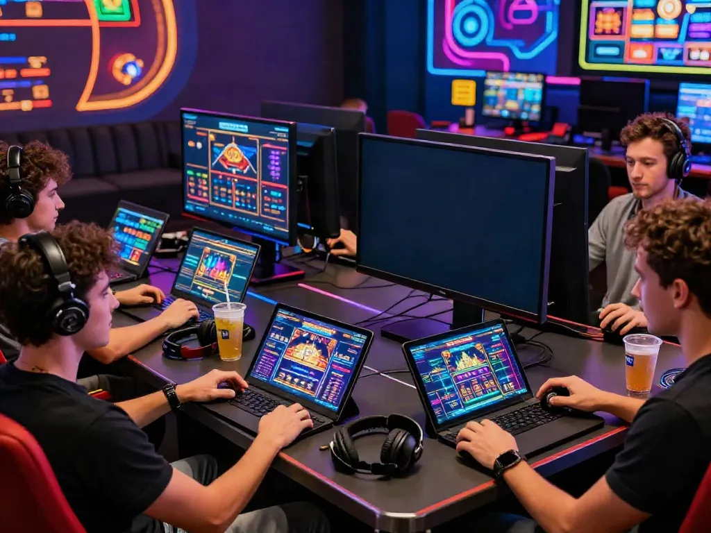 Group enjoying gaming at non GamStop casinos, showcasing vibrant online experience.