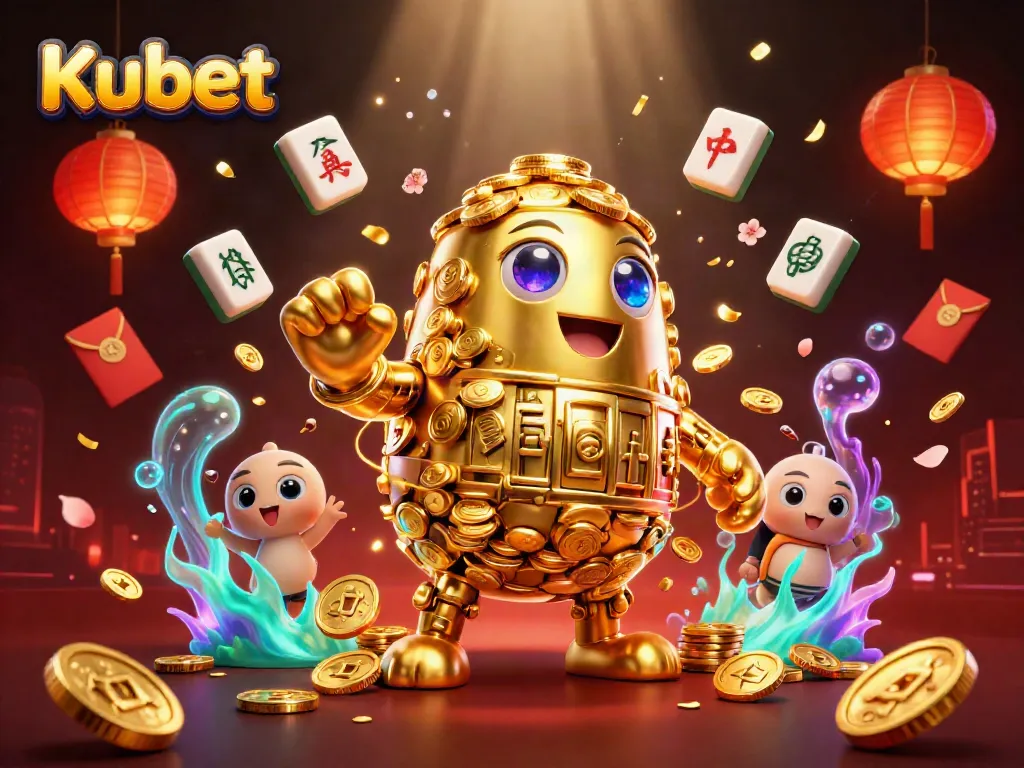 Kubet encourages players with an immersive online casino experience featuring a golden golem and vibrant gaming elements.