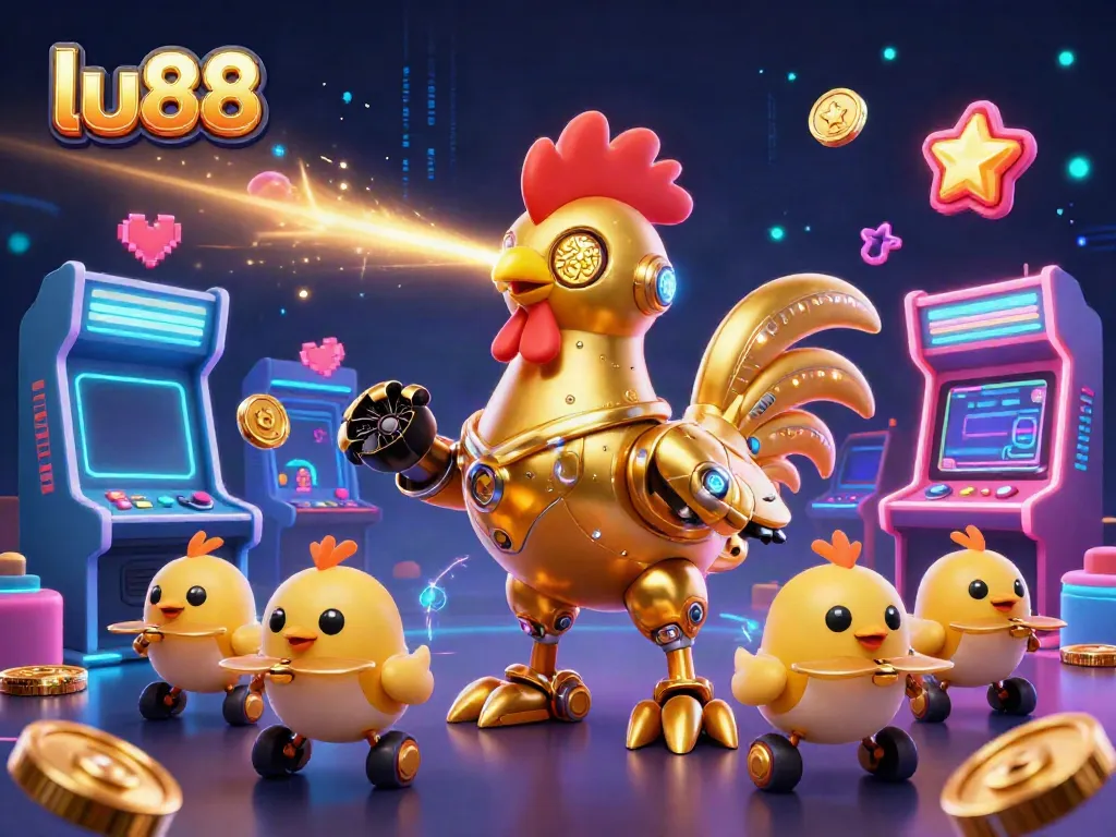 Engage with lively casino action at lu88 featuring golden rooster robot and gaming elements.