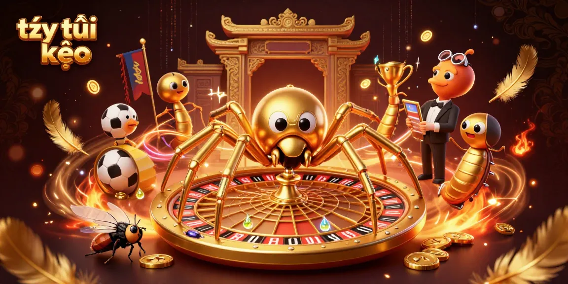 Engage with tỷ lệ kèo strategies in this vibrant 3D illustration of a betting spider and croupier.