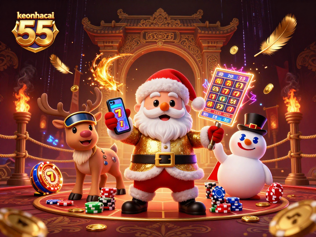 Experience keonhacai 55 with Santa and friends in an action-packed casino scene.