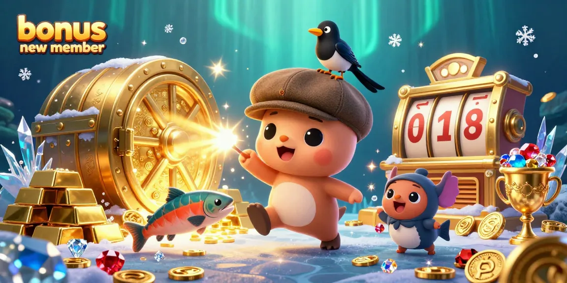 Jump into fun with bonus new member treasure features highlighting jackpots and winnings.