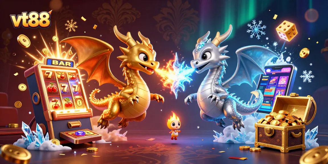 Experience thrilling gaming on vt88 with vibrant 3D dragons amidst a jackpot explosion.