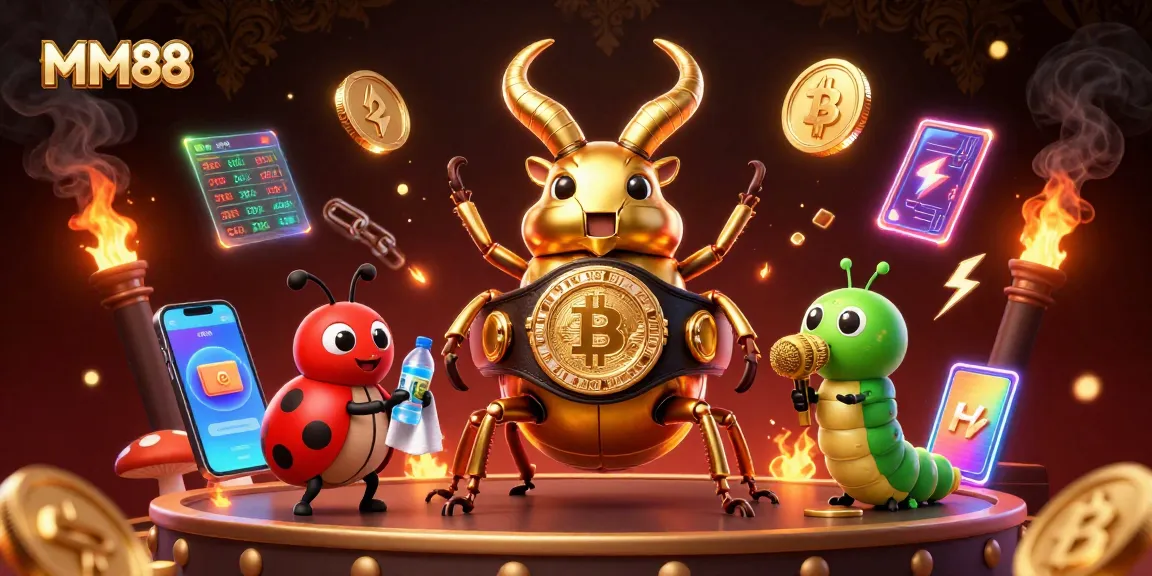 Experience MM88's vivid gaming adventure with vibrant characters and crypto elements.