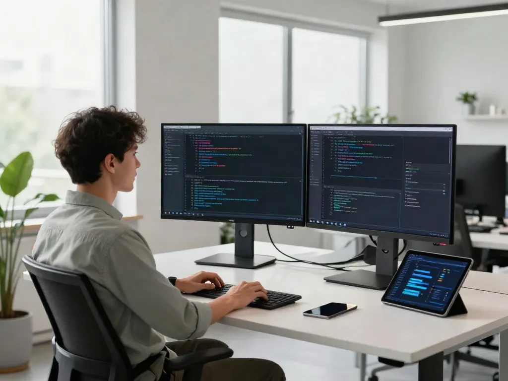 Developer utilizing instant indexing tools in a modern tech workspace.