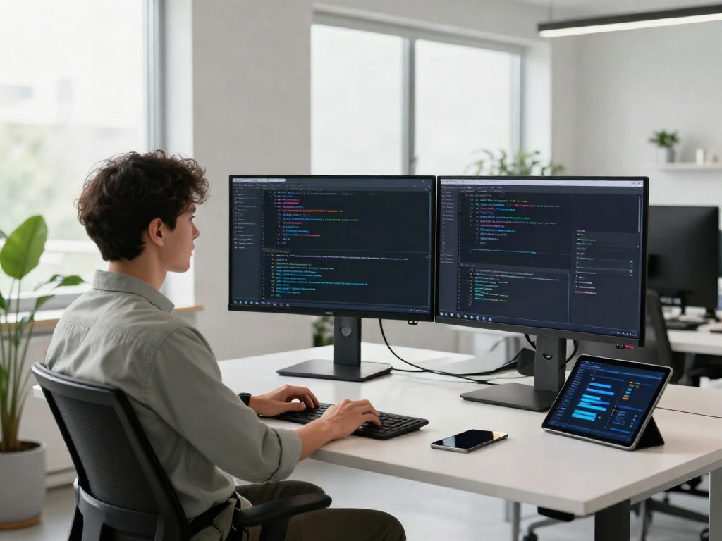 Developer utilizing instant indexing tools in a modern tech workspace.