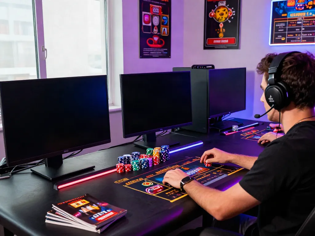 Engaging scene of a player at non GamStop casinos with vibrant gaming setup and immersive atmosphere.