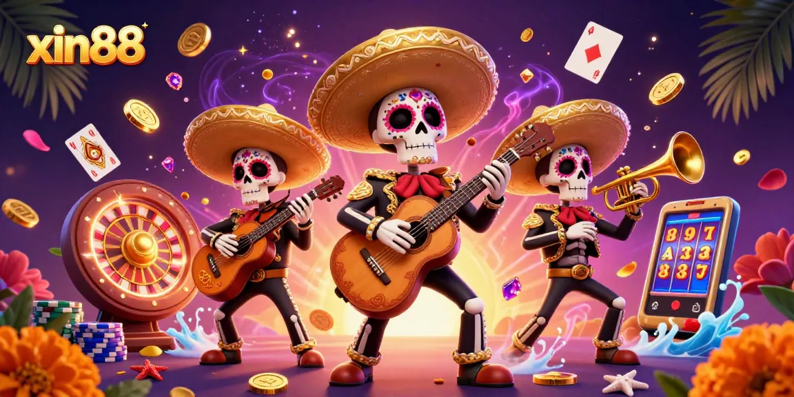 Experience the excitement of xin88 with colorful mariachis and casino elements in a vibrant 3D illustration.