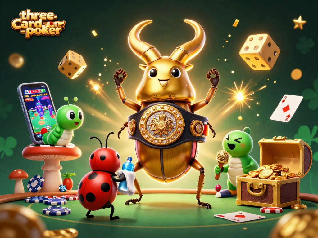 Engage in thrilling three-card-poker gameplay with dynamic characters and vibrant casino elements.