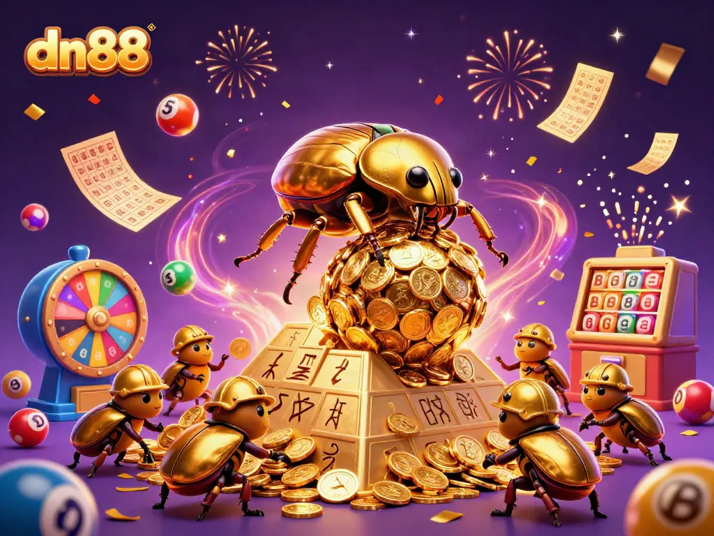 Experience the vibrant energy of dn88 gaming with colorful lottery elements and golden riches.