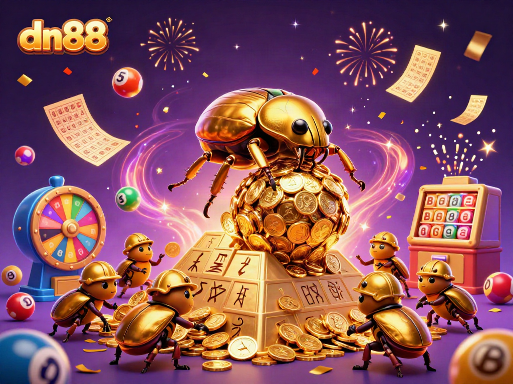 Experience the vibrant energy of dn88 gaming with colorful lottery elements and golden riches.