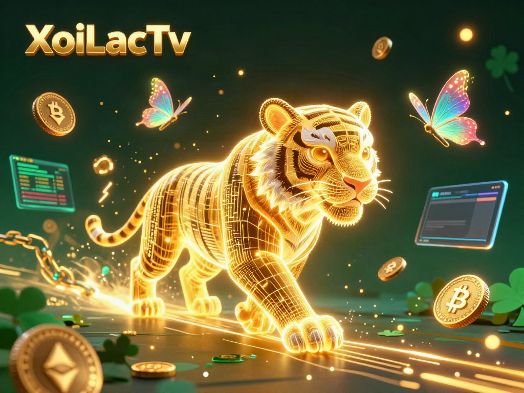 XoiLacTv brings excitement to the digital casino world with a golden tiger and crypto elements.