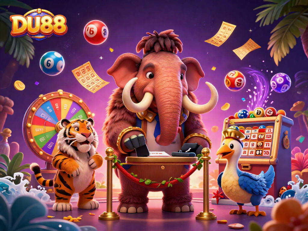 Engage with DU88's vibrant casino scene featuring colorful games and characters.
