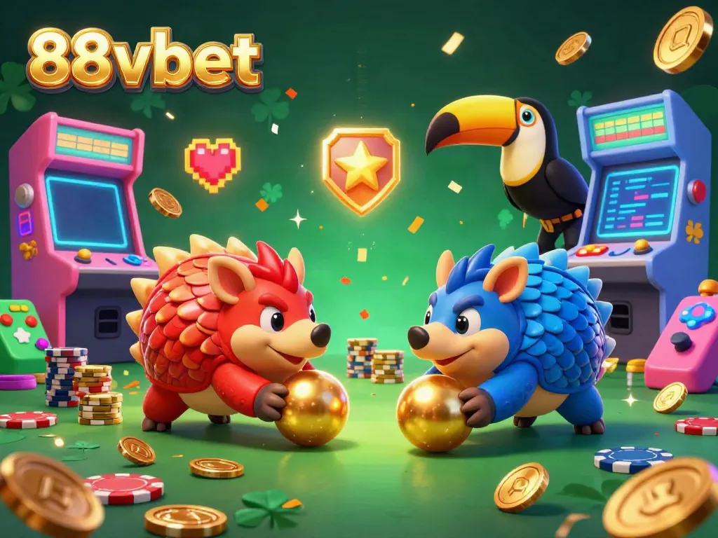 Experience the excitement of 88vbet with rival pangolins bowling through poker chips in a dazzling 3D casino scene.