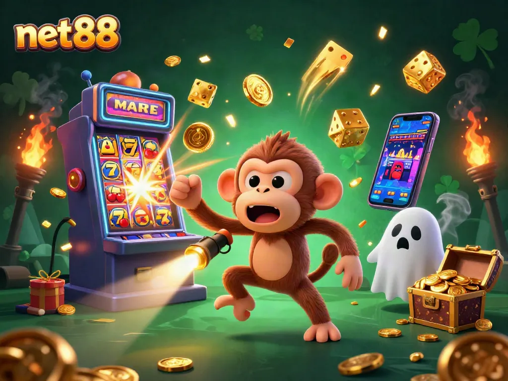 Experience the thrill of net88's gaming world with vibrant 3D illustration of lively casino action.