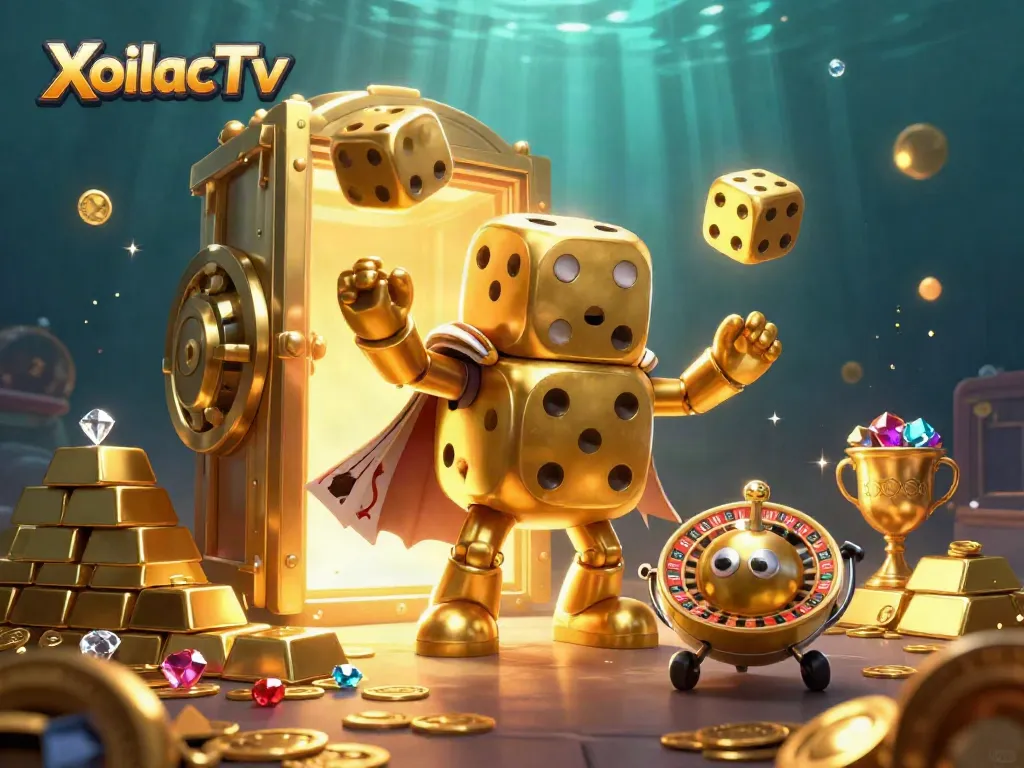 XoilacTv offers exciting online sports betting with dynamic elements like glowing dice and gold treasures.
