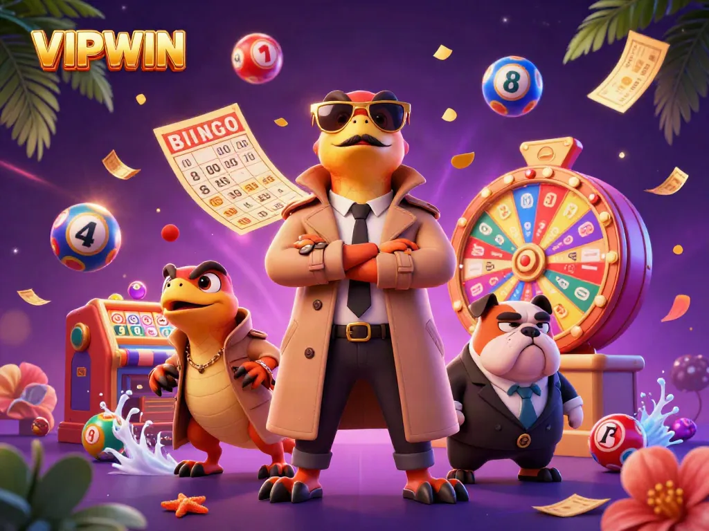 Watch VIPWIN raptors comically attempt to enter a casino lounge amidst colorful lottery elements.