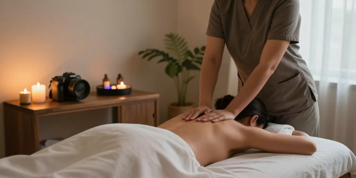 안산출장안마 therapy session in a serene, inviting massage room with essential oils.