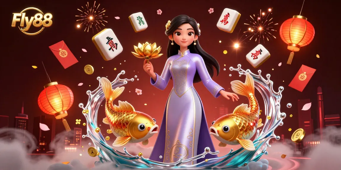 Engage with Fly88's vibrant casino experience featuring a decorated Asian theme and dynamic gaming elements.
