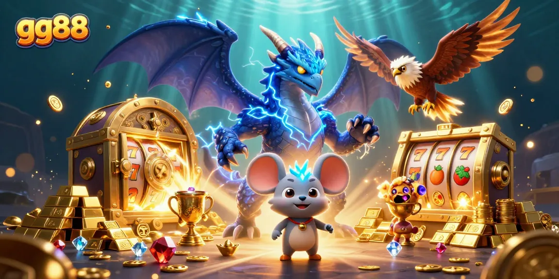 Engage in thrilling gameplay with the vibrant gg88 casino scene featuring dynamic dragons and slot machines.