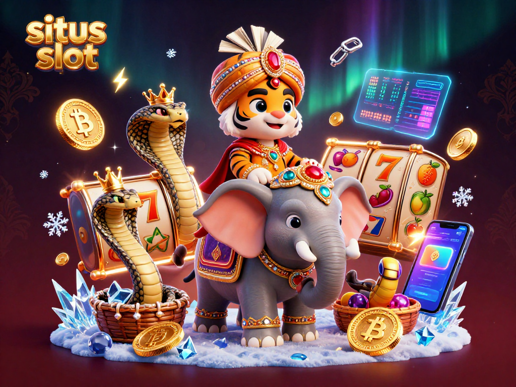 Situs slot theme featuring a magical scene with a maharaja tiger and jeweled elephant amidst vibrant slots.