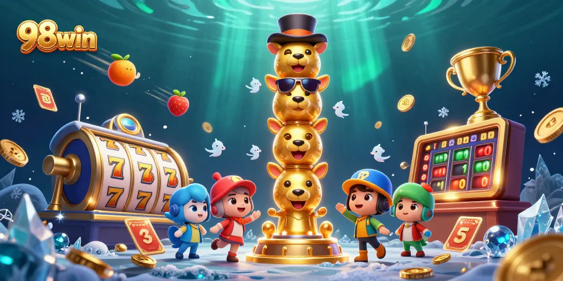 Spin the reels on 98win's vibrant slot games with captivating totem poles and dynamic sports elements.