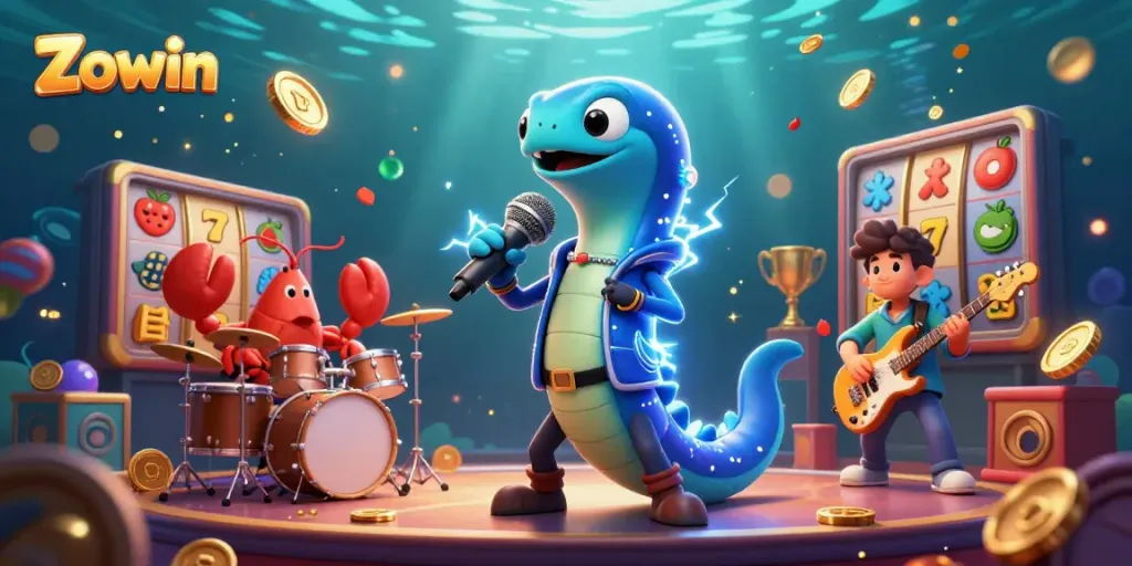 Zowin players immerse in a high-energy underwater casino scene with innovative slot games.