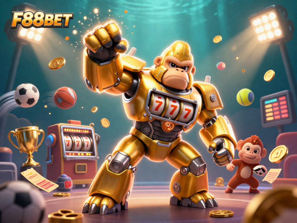 Experience thrilling action at F88BET with a golden gorilla mech driving excitement in online gambling.