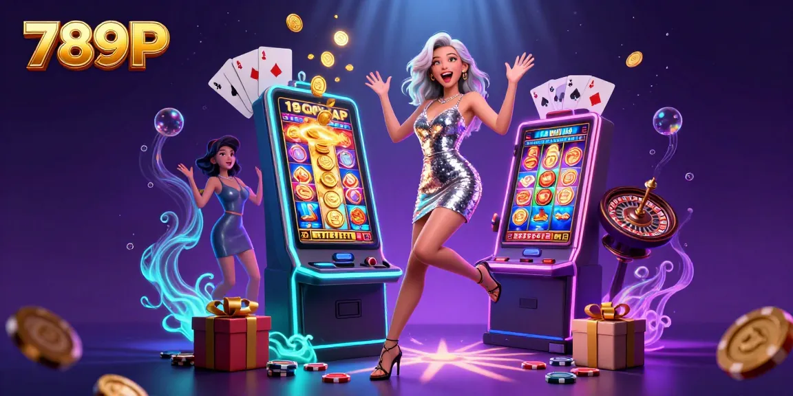 Engage with 789P's vibrant casino experience showcasing a celebratory woman next to a jackpot slot machine.