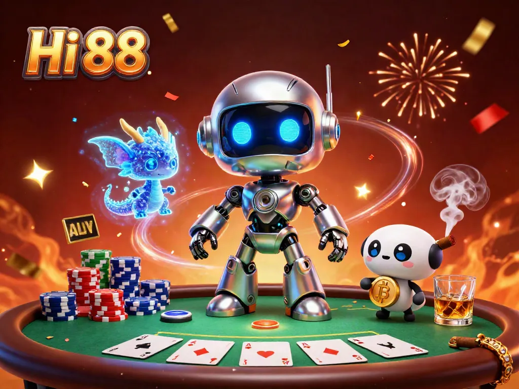 Hi 88 interactive 3D illustration showcases a fun casino game scene with vibrant details.