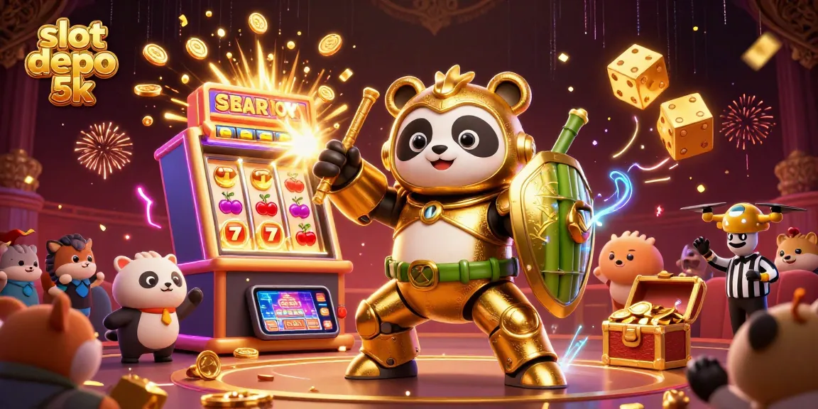Engage with thrilling gameplay at slot depo 5k, featuring a dynamic casino scene with exciting jackpot elements.