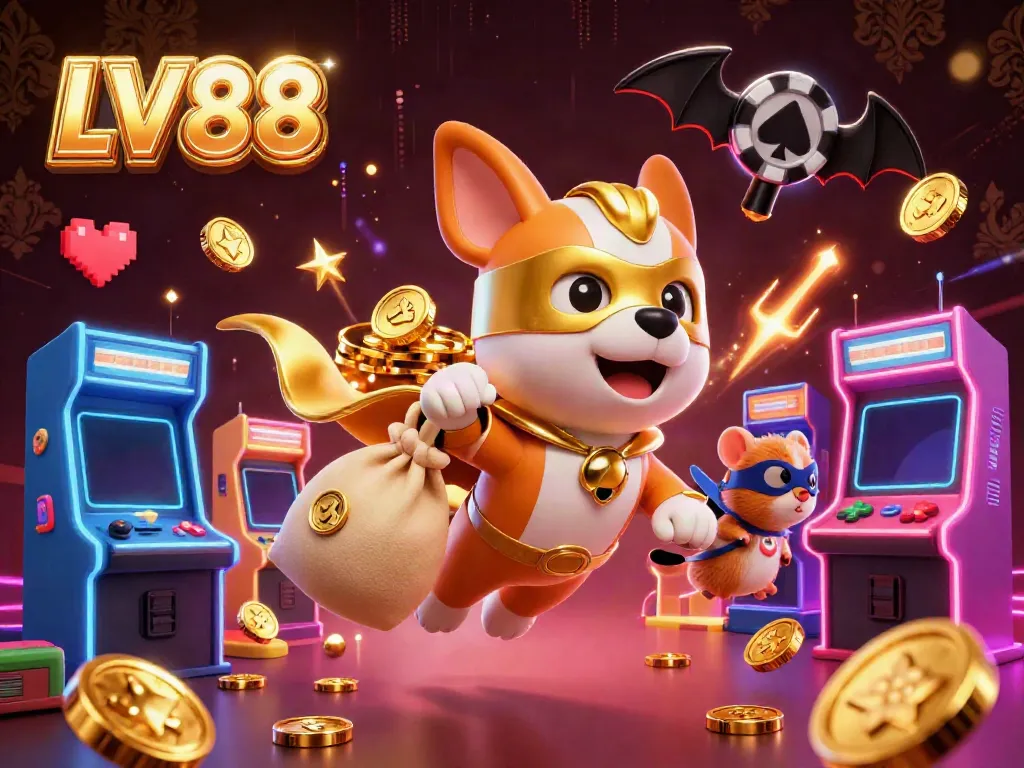 Experience thrilling wins with LV 88 in this vibrant casino-themed illustration.