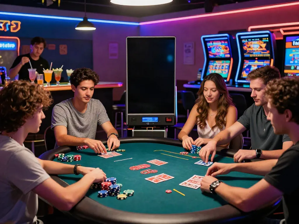 Friends celebrating an exciting game night at non GamStop casinos with vibrant ambiance and cocktails.