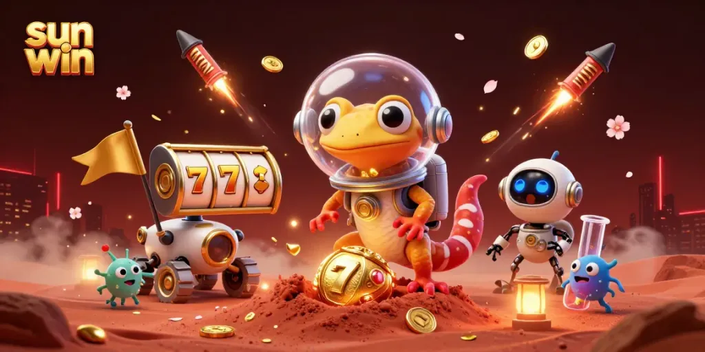 Experience sun win with our vibrant casino illustration showcasing Martian characters and dynamic gaming elements.