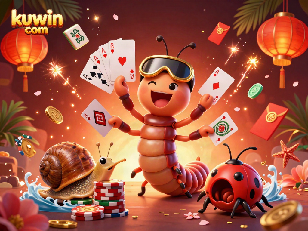 Kuwin com casino scene with a millipede dealer and vibrant gaming elements during a thrilling game.