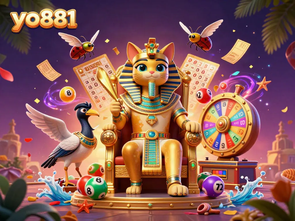 Experience fun and thrilling moments at yo881 with vibrant casino elements and Egyptian characters.