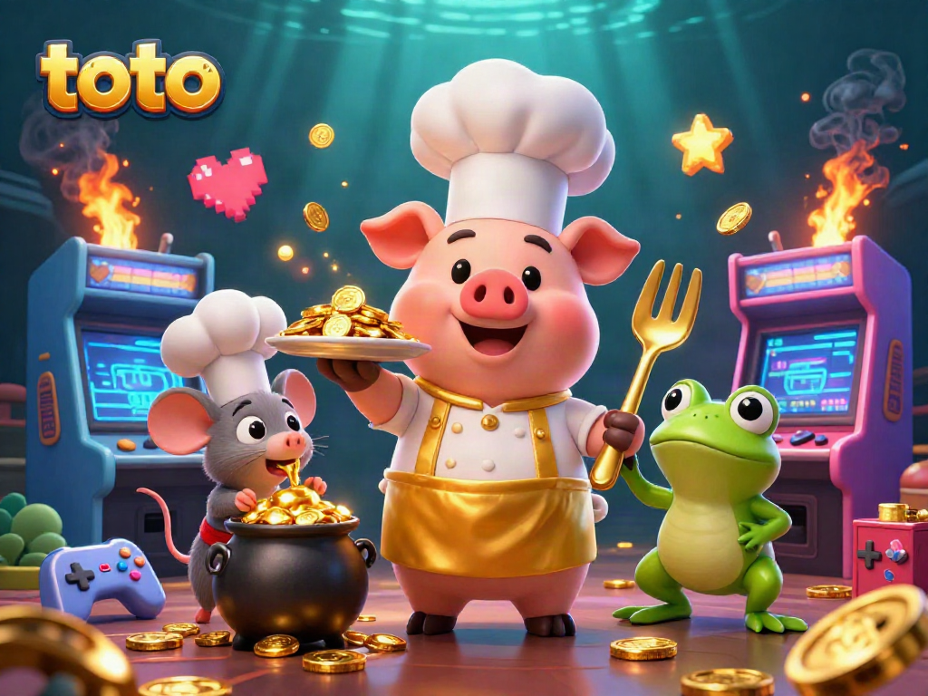 Experience thrilling gameplay with toto in a vibrant 3D casino scene filled with golden elements.