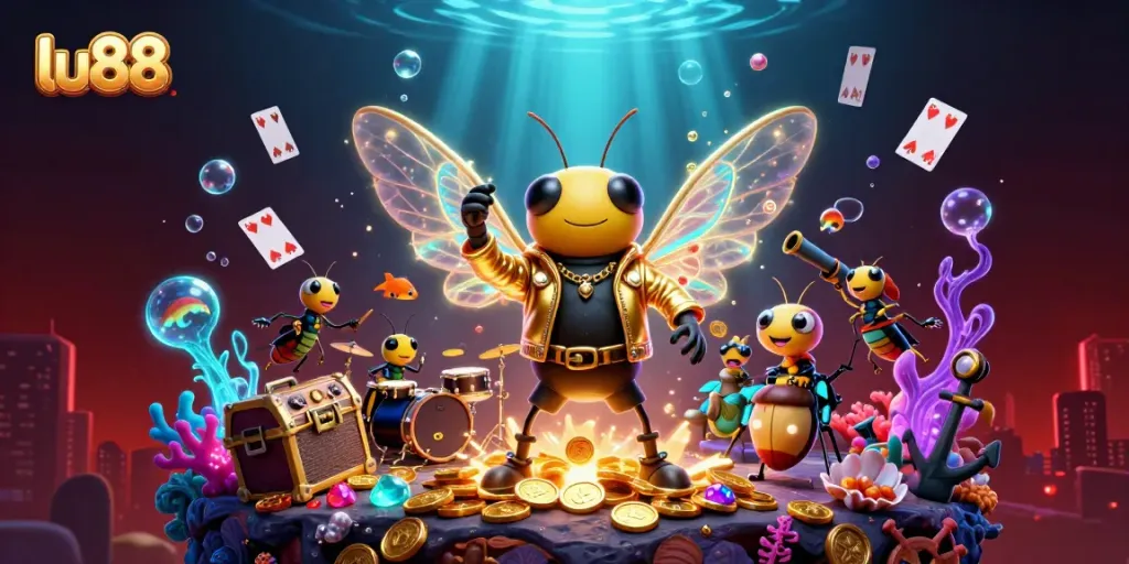 Experience the interactive excitement of lu88 with 3D casino-themed characters, gold coins, and vibrant effects.