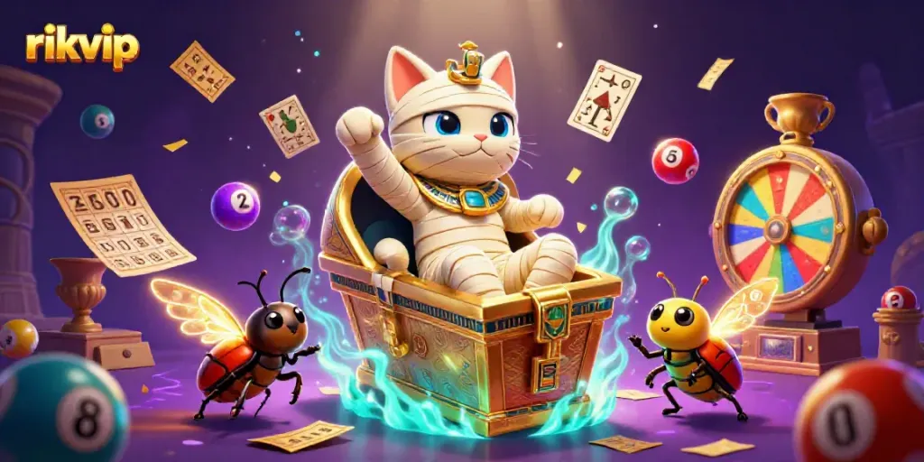 Engage in thrilling games at rikvip with colorful lottery tools and animated characters, showcasing fun and excitement.