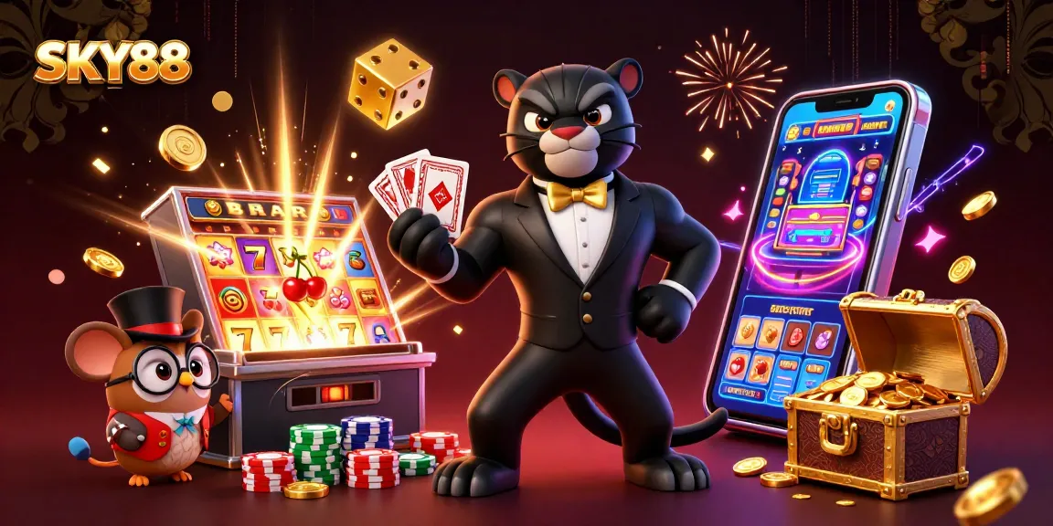 Witness the excitement of SKY88 casino with vibrant characters and winning jackpots